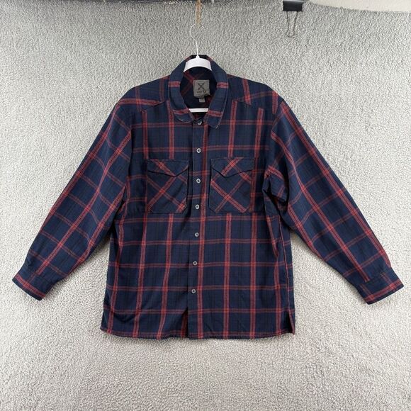 Vertx Shirt Mens Large Plaid Canyon River Flannel Long Sleeve Red Navy - Picture 3 of 9
